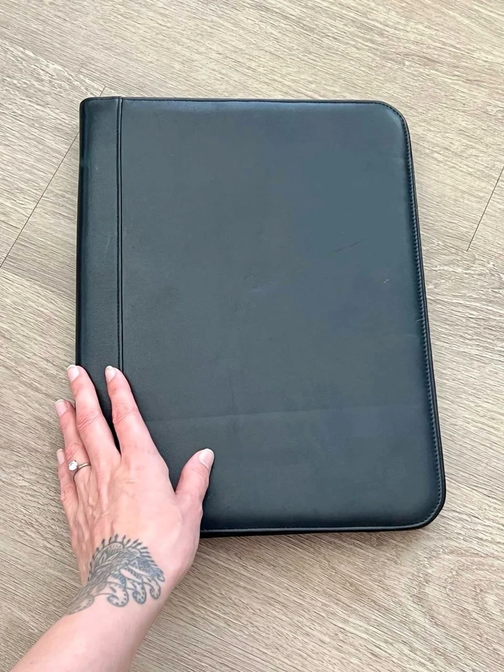 Randalls Food & Pharmacy Black Leather Zip Portfolio Padfolio OrganizerBriefcase